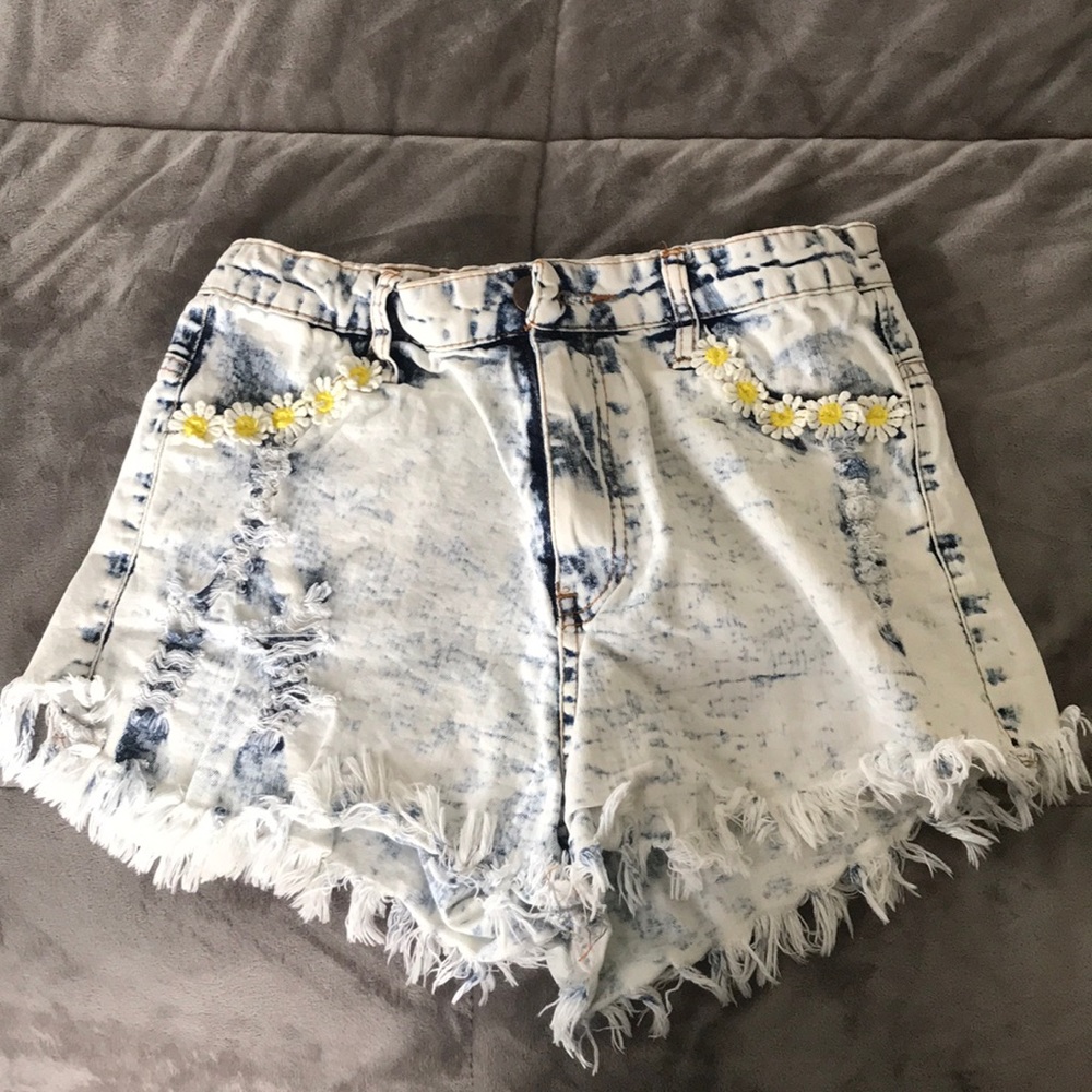 High Waisted Acid Wash Shorts